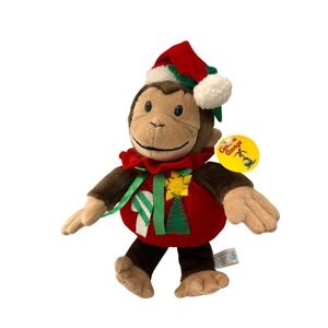 Vintage Curious George Christmas Holiday Plush Monkey Santa Toy Network Stuffed